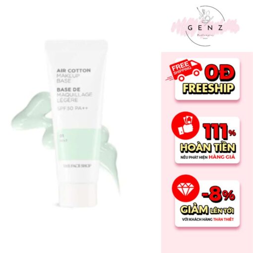 Kem Lót The Face Shop Air Cotton Makeup Base SPF30 PA++ 01 Mint
